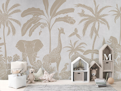 Monochrome Jungle - White Vintage luxury wallpaper in kids room interior — Artehub Egypt