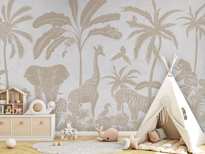 Monochrome Jungle - White Vintage luxury wallpaper in kids room interior — Artehub Egypt