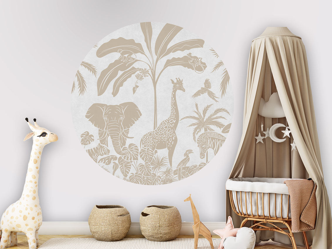 Monochrome Jungle - Circle - White Vintage wall circle sticker by Artehub