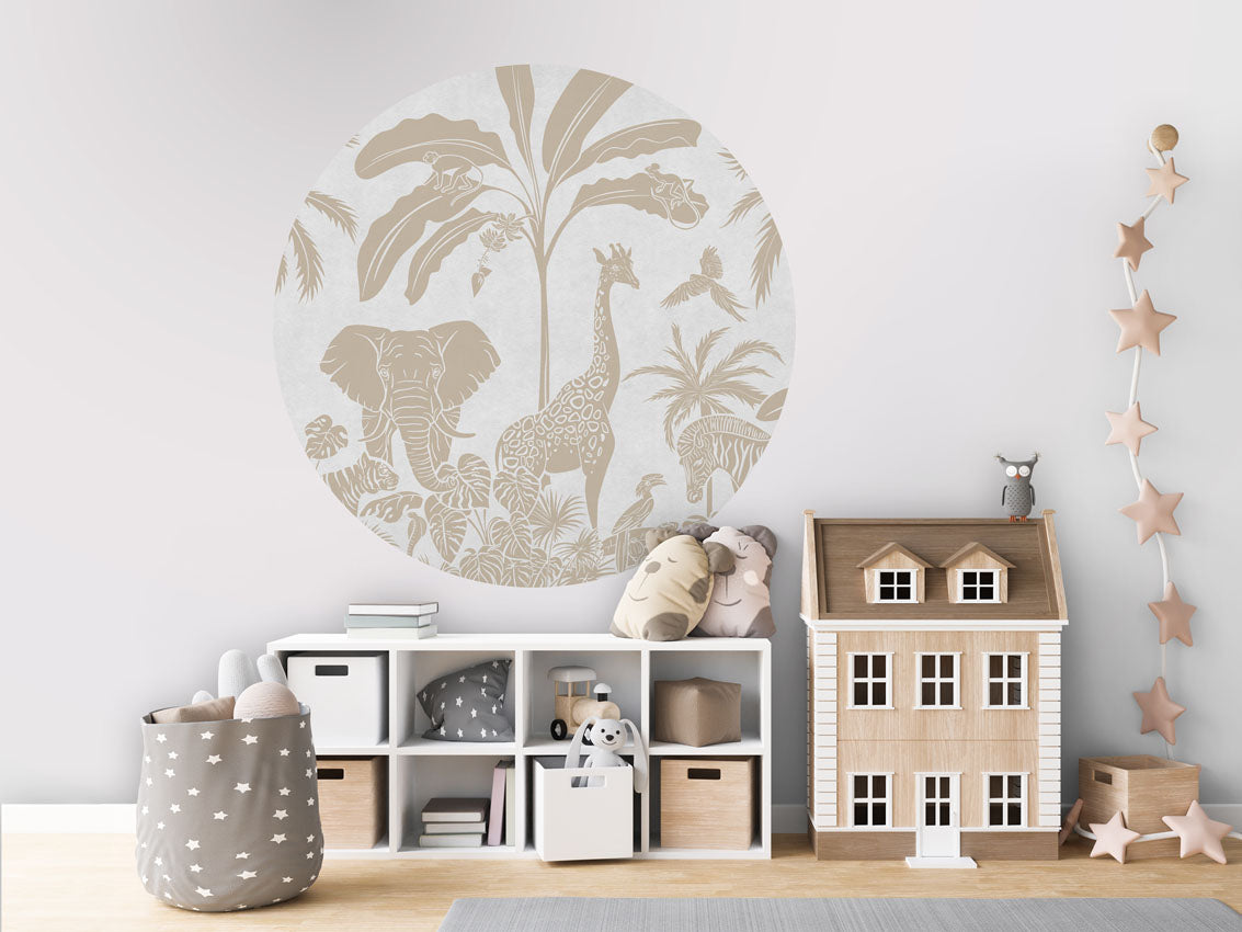 Monochrome Jungle - Circle - White Vintage wall circle sticker by Artehub