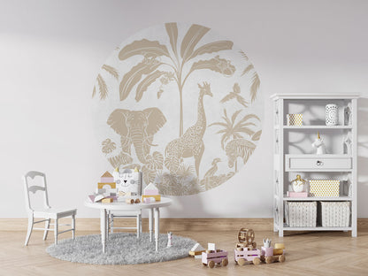 Monochrome Jungle - Circle - White Vintage wall circle sticker by Artehub