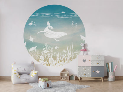 Monochrome Sea - Circle - Blue Aqua wall circle sticker by Artehub