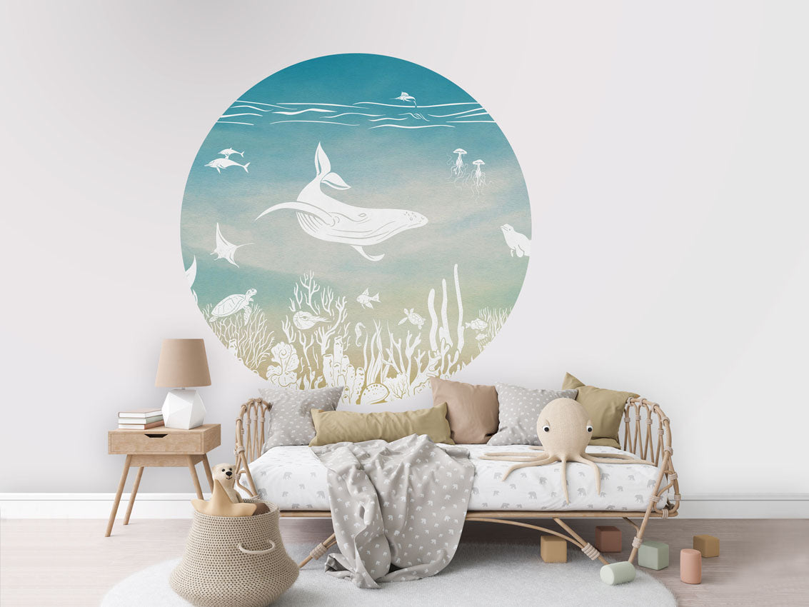 Monochrome Sea - Circle - Blue Aqua wall circle sticker by Artehub