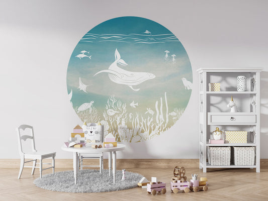 Monochrome Sea - Circle - Blue Aqua wall circle sticker by Artehub