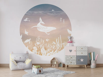 Monochrome Sea - Circle - Pink Aqua wall circle sticker by Artehub