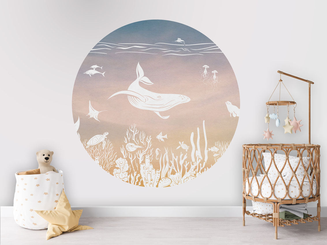 Monochrome Sea - Circle - Pink Aqua wall circle sticker by Artehub