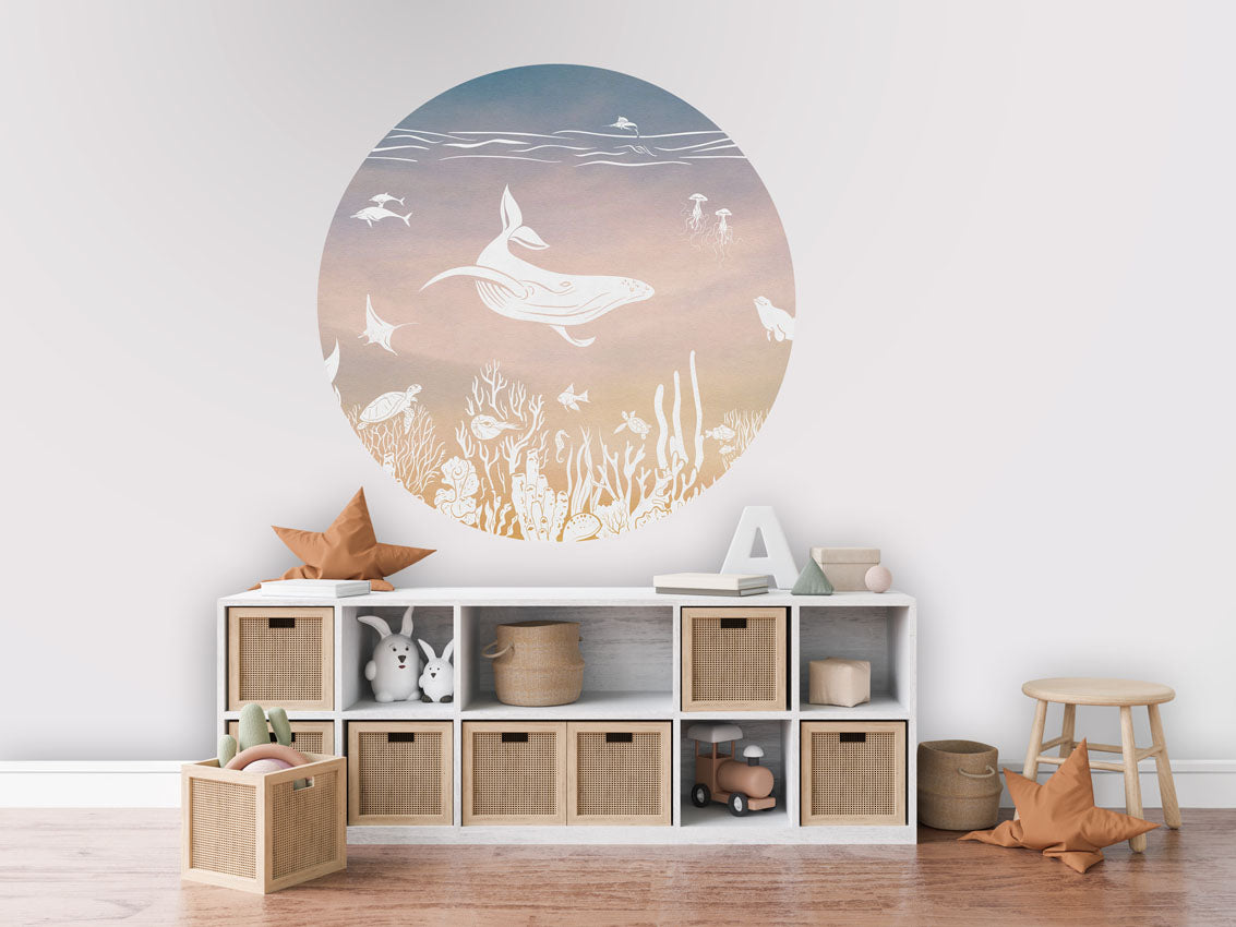 Monochrome Sea - Circle - Pink Aqua wall circle sticker by Artehub