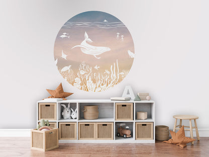 Monochrome Sea - Circle - Pink Aqua wall circle sticker by Artehub