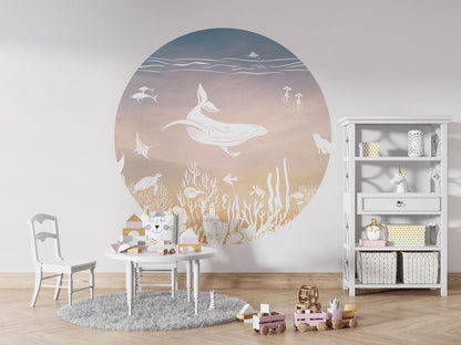 Monochrome Sea - Circle - Pink Aqua wall circle sticker by Artehub
