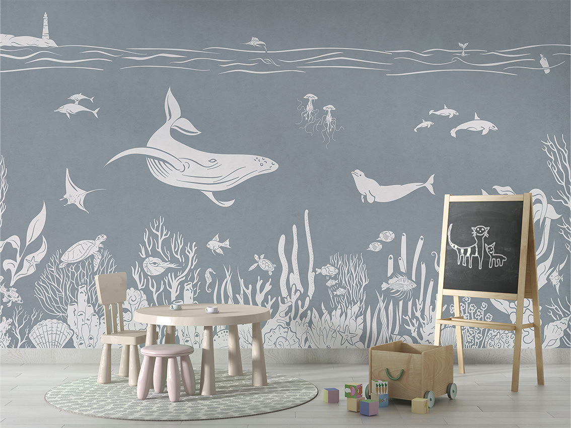 Monochrome Sea - Blue luxury wallpaper in kids room interior — Artehub Egypt