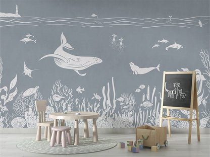 Monochrome Sea - Blue luxury wallpaper in kids room interior — Artehub Egypt