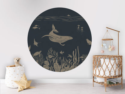 Monochrome Sea - Circle - Blue Vintage wall circle sticker by Artehub