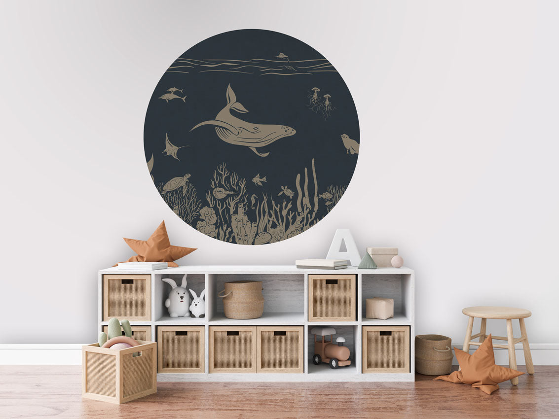 Monochrome Sea - Circle - Blue Vintage wall circle sticker by Artehub