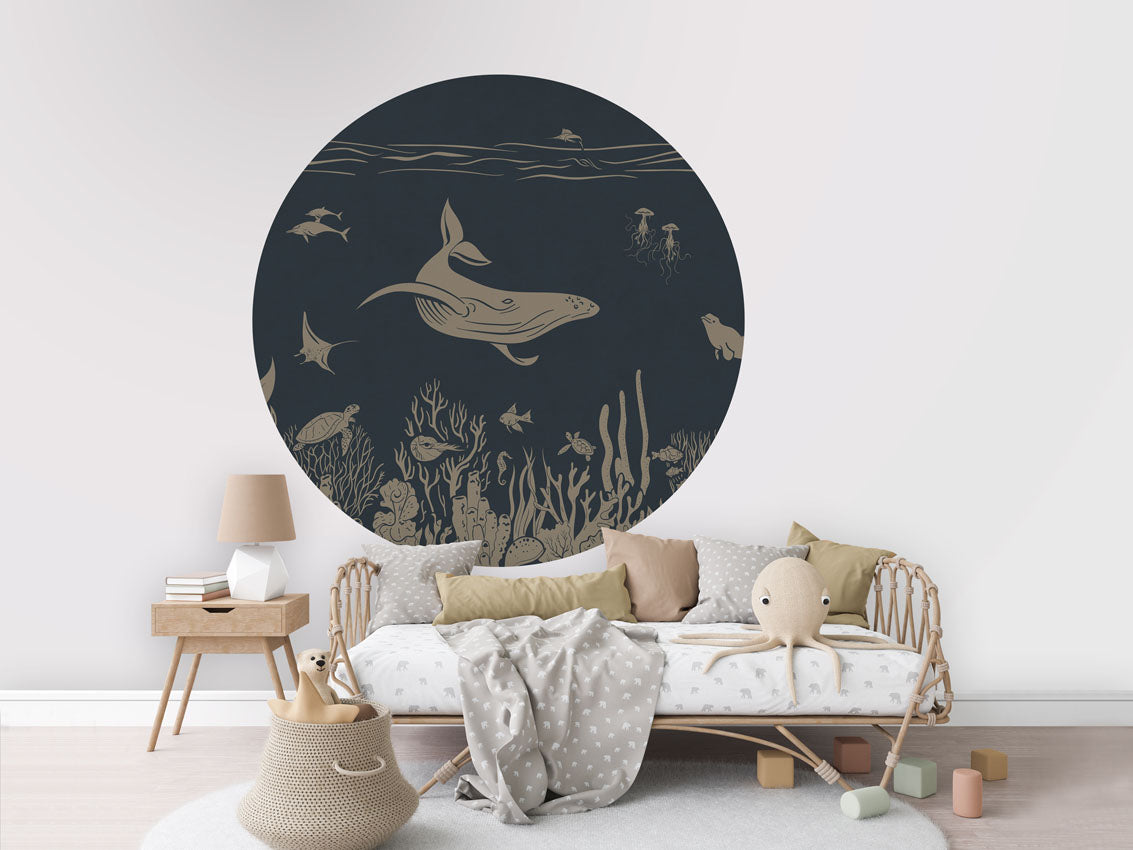 Monochrome Sea - Circle - Blue Vintage wall circle sticker by Artehub