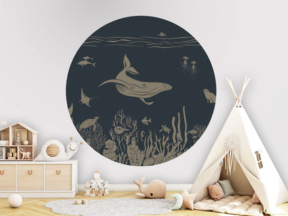 Monochrome Sea - Circle - Blue Vintage wall circle sticker by Artehub