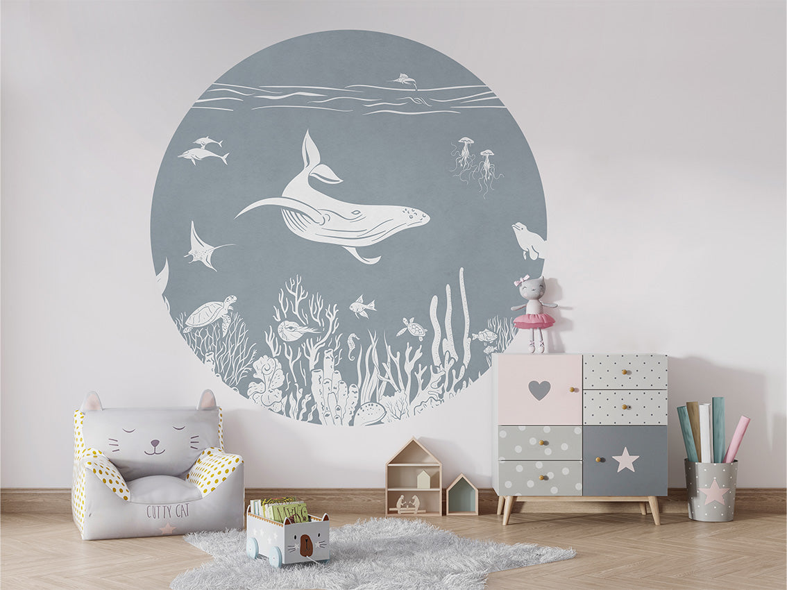 Monochrome Sea - Blue - Circle wall circle sticker by Artehub