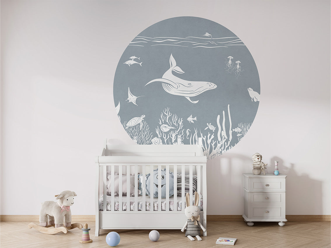Monochrome Sea - Blue - Circle wall circle sticker by Artehub
