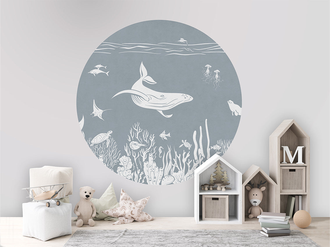 Monochrome Sea - Blue - Circle wall circle sticker by Artehub