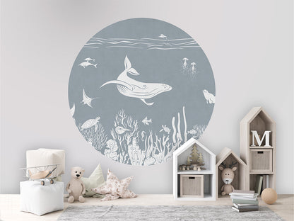 Monochrome Sea - Blue - Circle wall circle sticker by Artehub