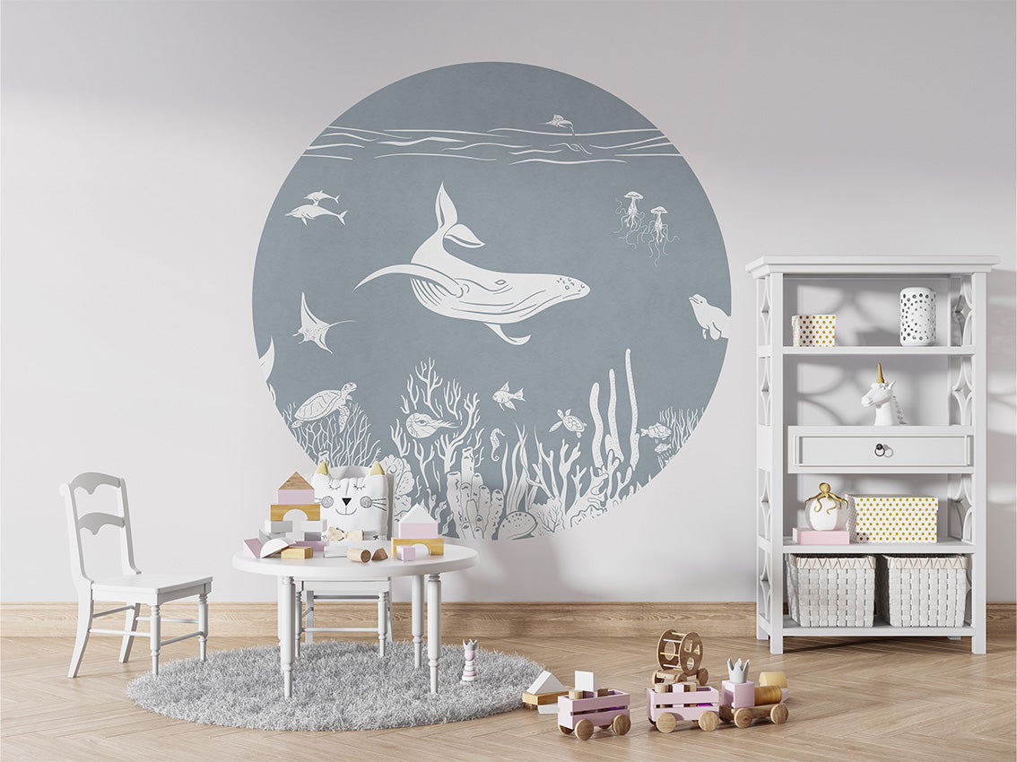 Monochrome Sea - Blue - Circle wall circle sticker by Artehub