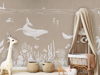 Monochrome Sea - Brown luxury wallpaper in kids room interior — Artehub Egypt