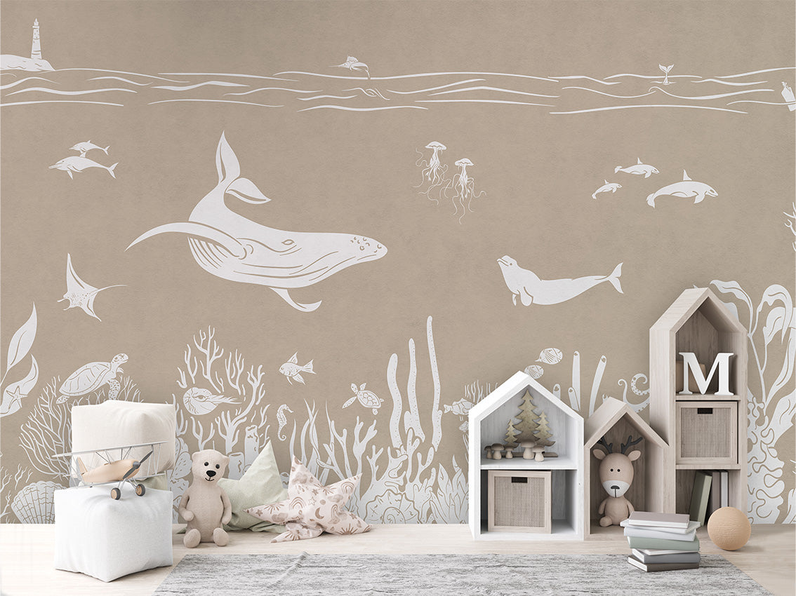 Monochrome Sea - Brown luxury wallpaper in kids room interior — Artehub Egypt