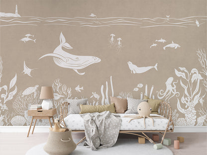 Monochrome Sea - Brown luxury wallpaper in kids room interior — Artehub Egypt