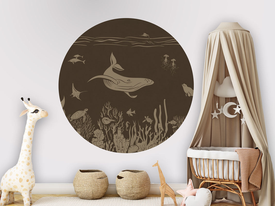 Monochrome Sea - Circle - Brown Vintage wall circle sticker by Artehub