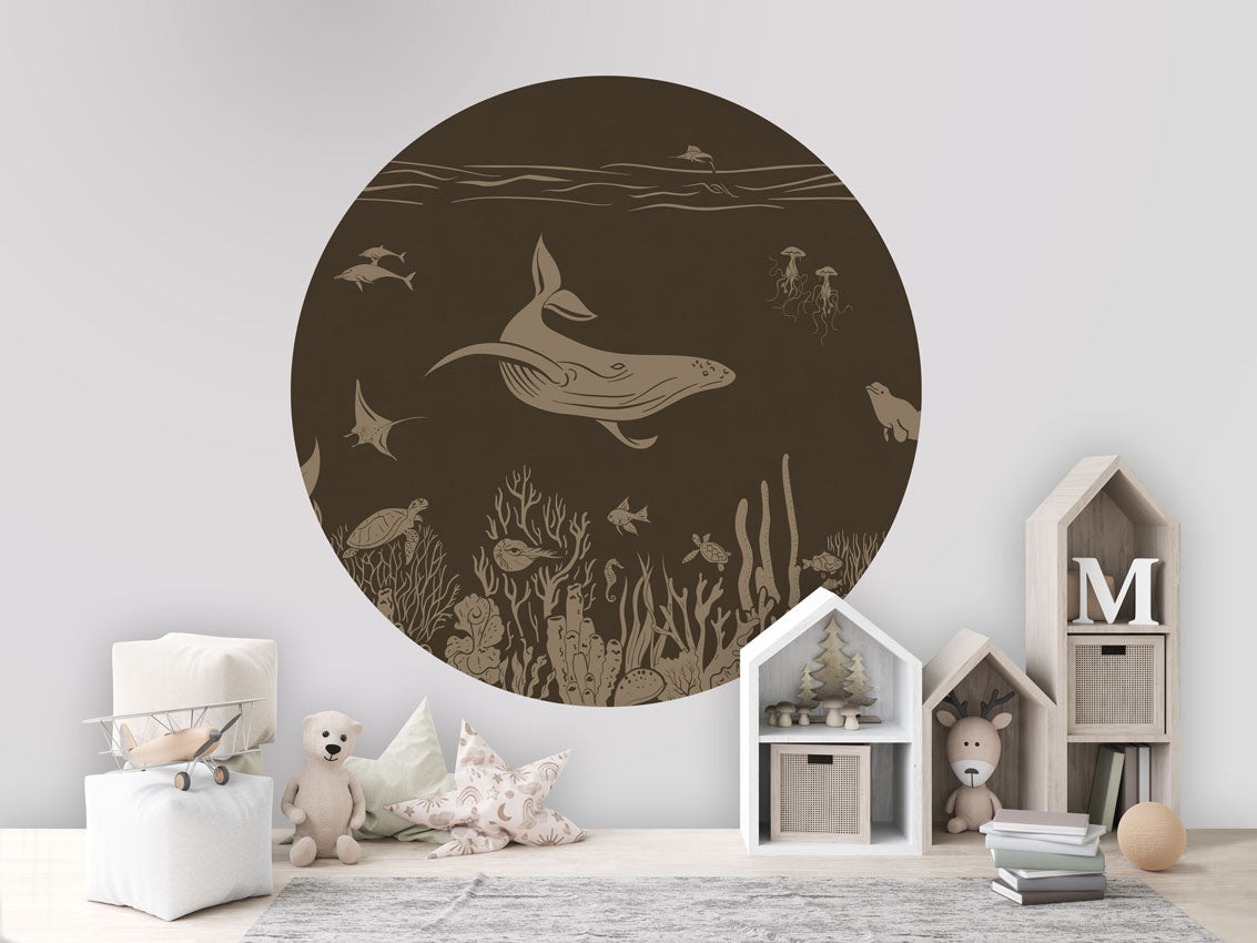 Monochrome Sea - Circle - Brown Vintage wall circle sticker by Artehub