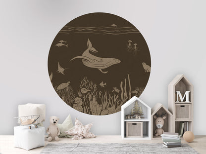 Monochrome Sea - Circle - Brown Vintage wall circle sticker by Artehub