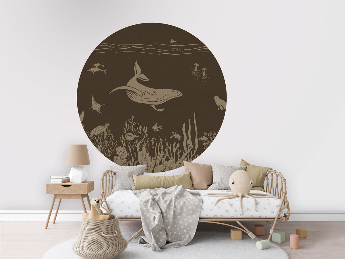Monochrome Sea - Circle - Brown Vintage wall circle sticker by Artehub
