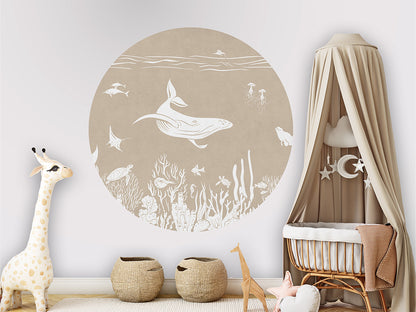 Monochrome Sea - Brown - Circle wall circle sticker by Artehub