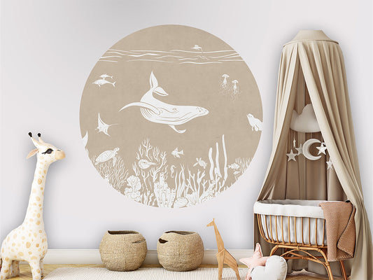 Monochrome Sea - Brown - Circle wall circle sticker by Artehub