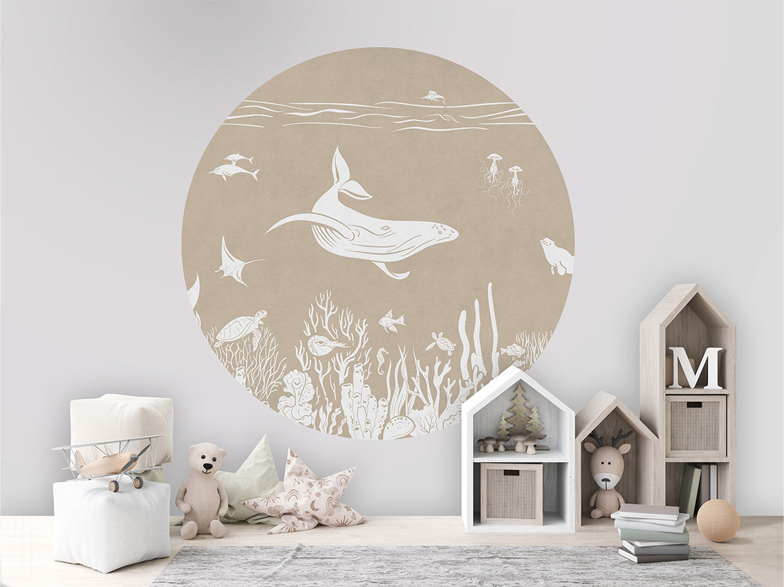 Monochrome Sea - Brown - Circle wall circle sticker by Artehub