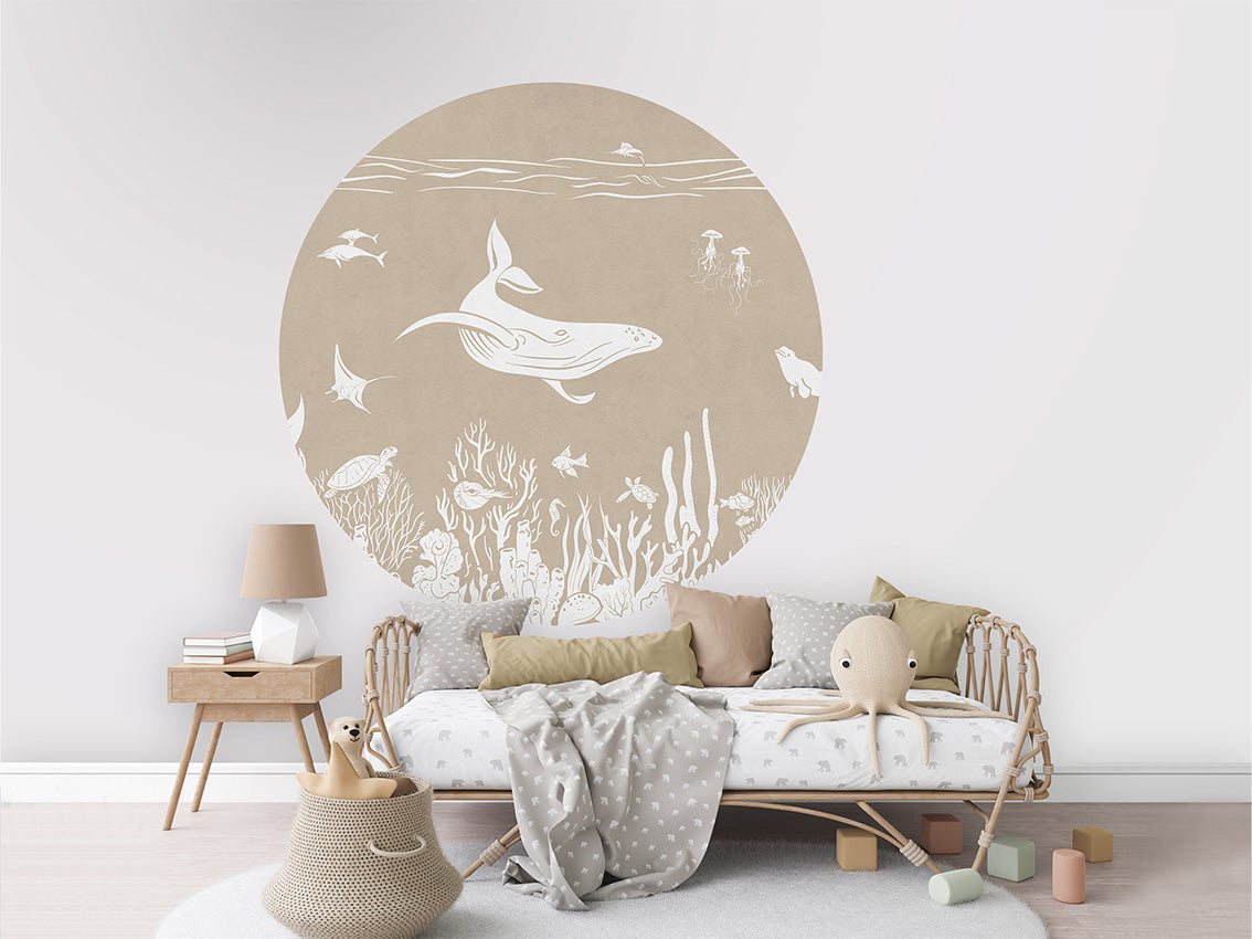 Monochrome Sea - Brown - Circle wall circle sticker by Artehub