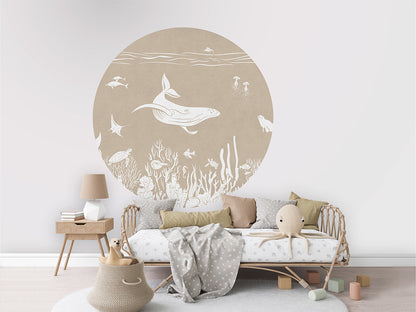 Monochrome Sea - Brown - Circle wall circle sticker by Artehub