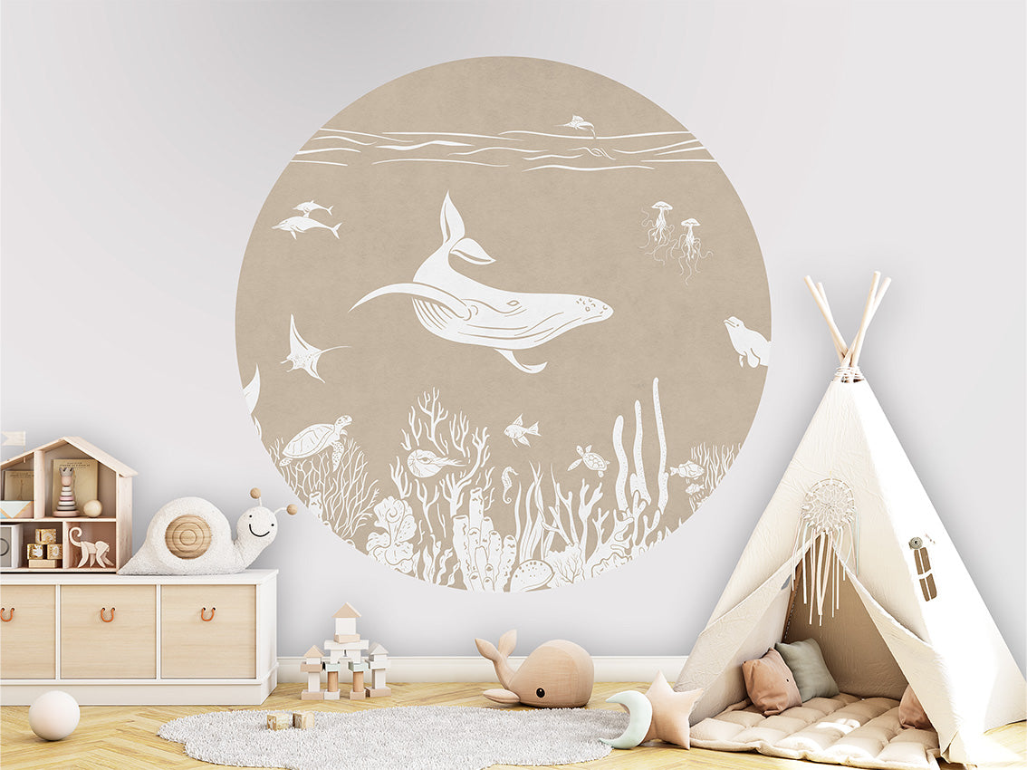 Monochrome Sea - Brown - Circle wall circle sticker by Artehub