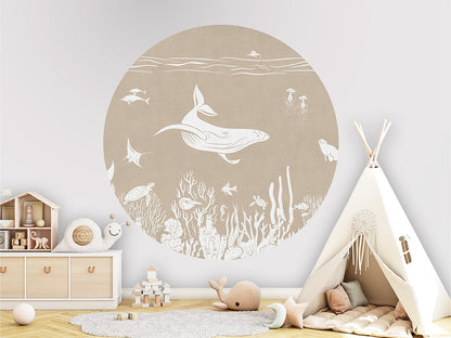 Monochrome Sea - Brown - Circle wall circle sticker by Artehub