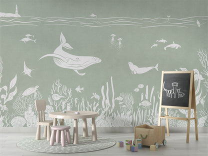 Monochrome Sea - Green luxury wallpaper in kids room interior — Artehub Egypt
