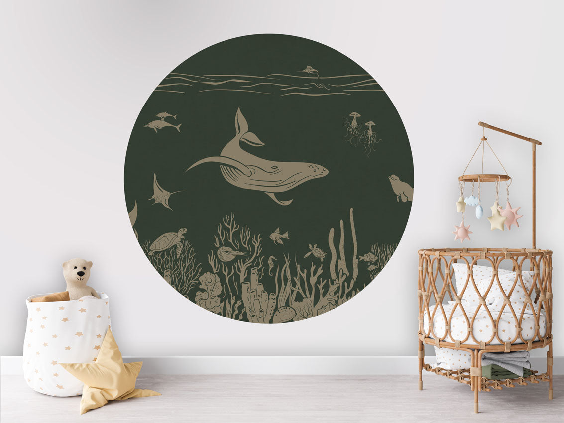 Monochrome Sea - Circle - Green Vintage wall circle sticker by Artehub