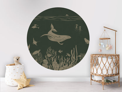 Monochrome Sea - Circle - Green Vintage wall circle sticker by Artehub