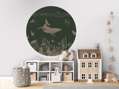 Monochrome Sea - Circle - Green Vintage wall circle sticker by Artehub