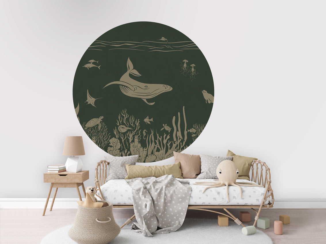 Monochrome Sea - Circle - Green Vintage wall circle sticker by Artehub