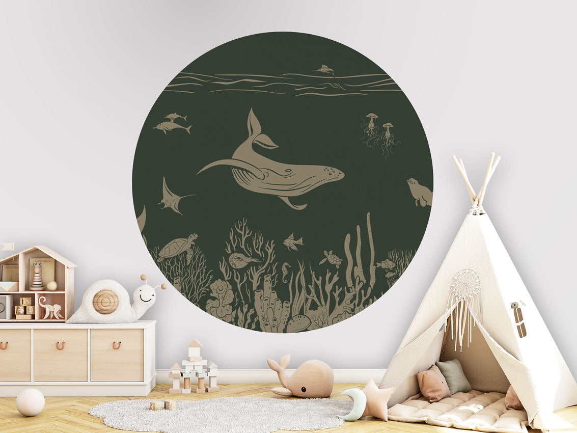 Monochrome Sea - Circle - Green Vintage wall circle sticker by Artehub