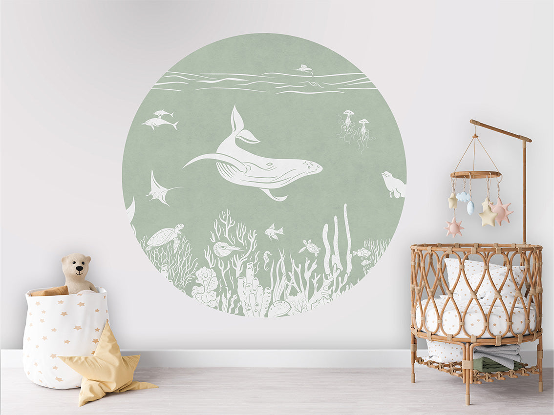 Monochrome Sea - Green - Circle wall circle sticker by Artehub