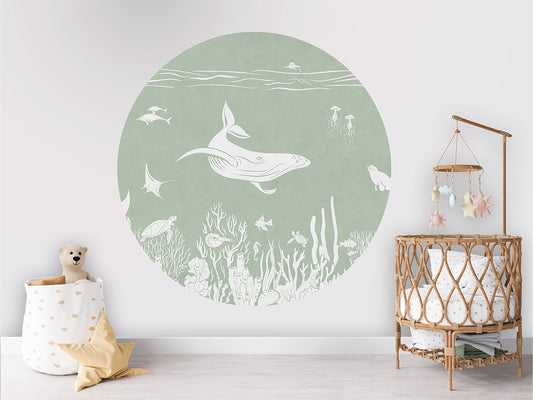 Monochrome Sea - Green - Circle wall circle sticker by Artehub