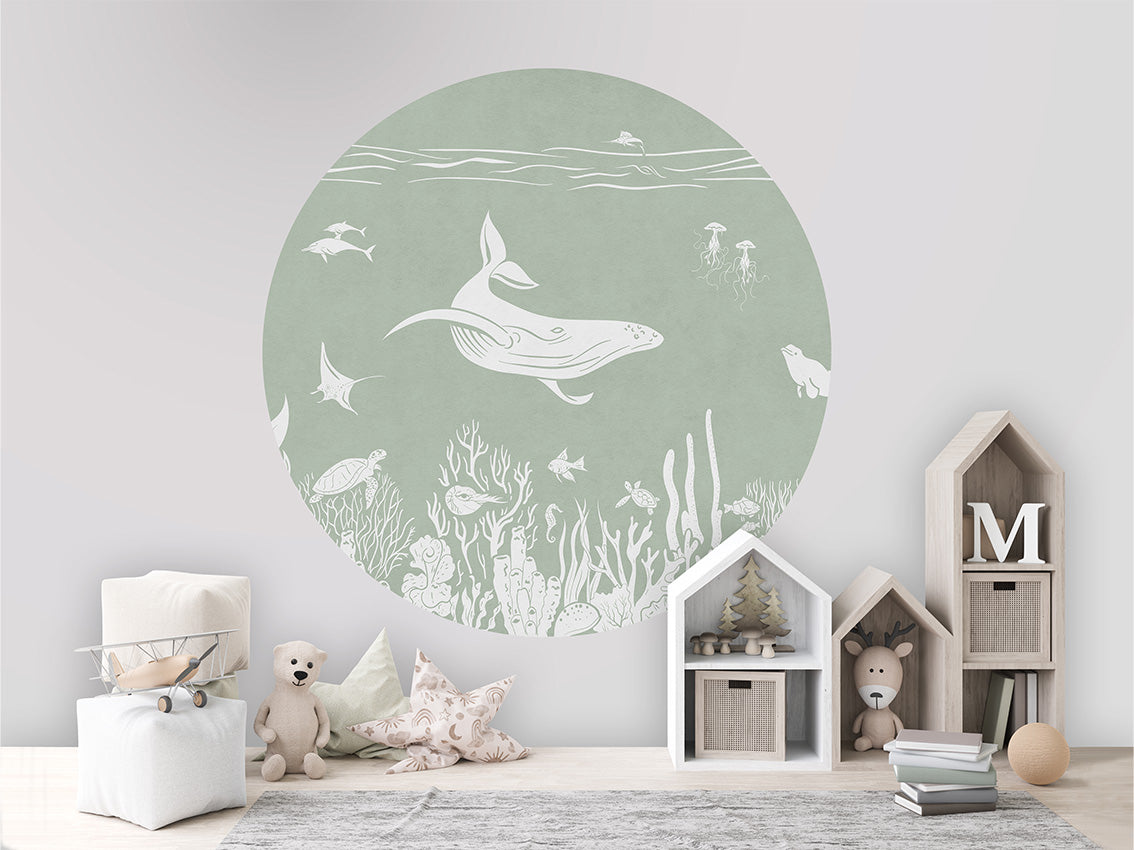 Monochrome Sea - Green - Circle wall circle sticker by Artehub