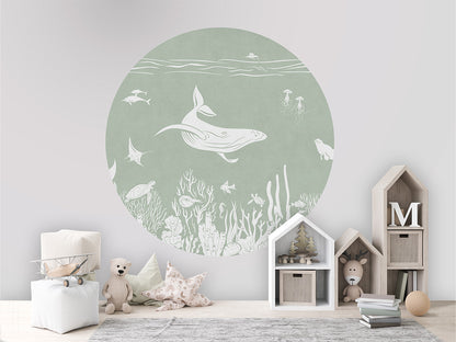 Monochrome Sea - Green - Circle wall circle sticker by Artehub