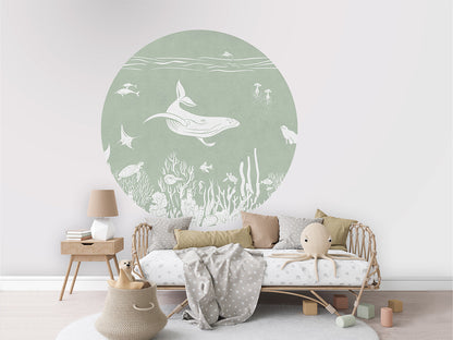 Monochrome Sea - Green - Circle wall circle sticker by Artehub