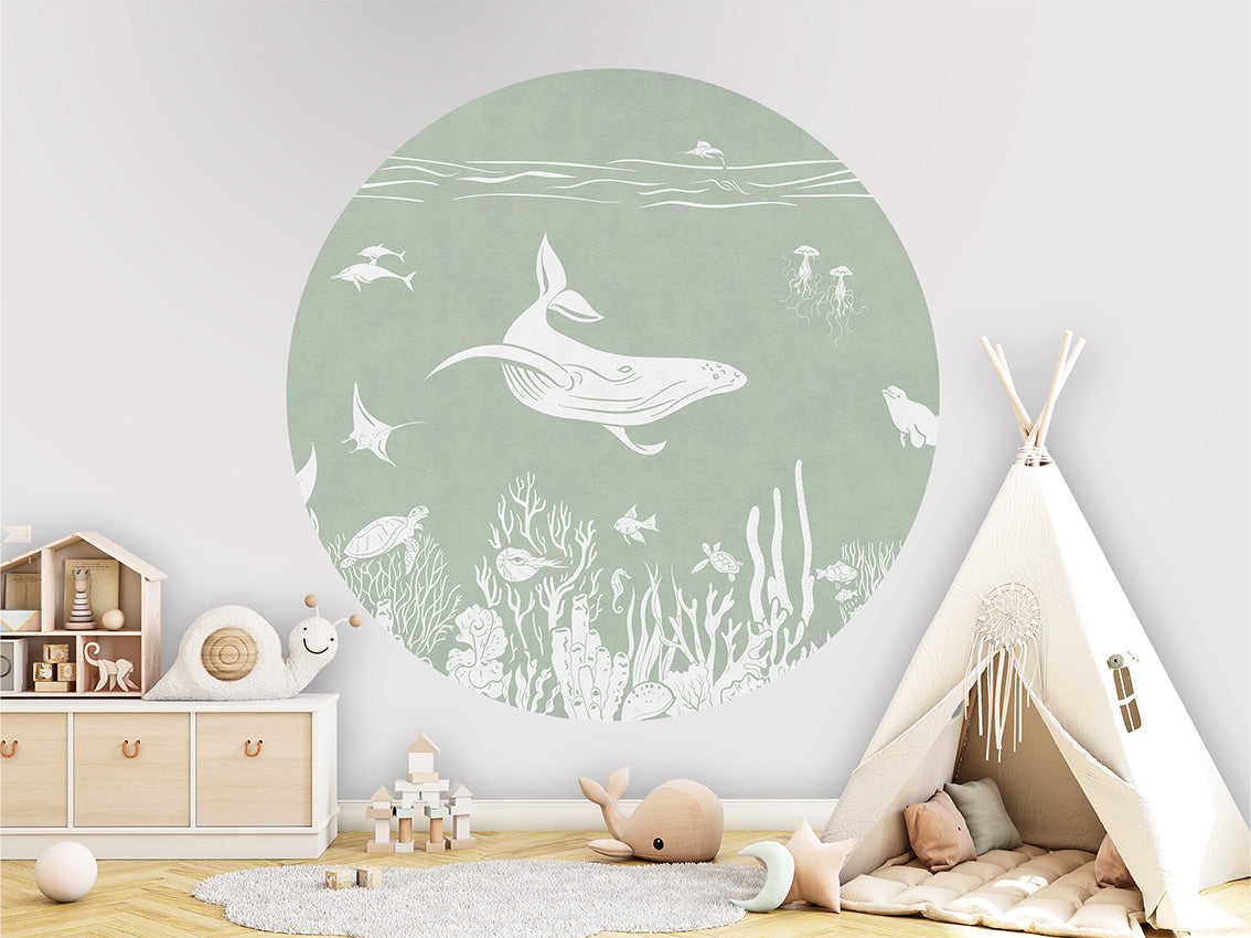 Monochrome Sea - Green - Circle wall circle sticker by Artehub